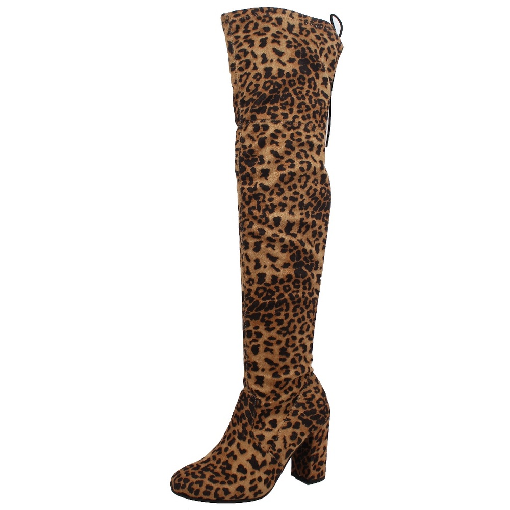 Camel Leopard Back Tie Over the Knee Heel boot - Picture 2 of 7
